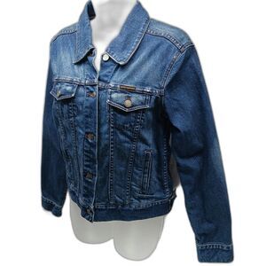 Harley Davidson Y2K Womans Denim Jacket Embroidered V-Twin Back. Womans Large..